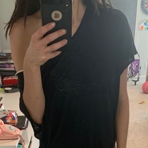 Blue life oversized off the shoulder tee